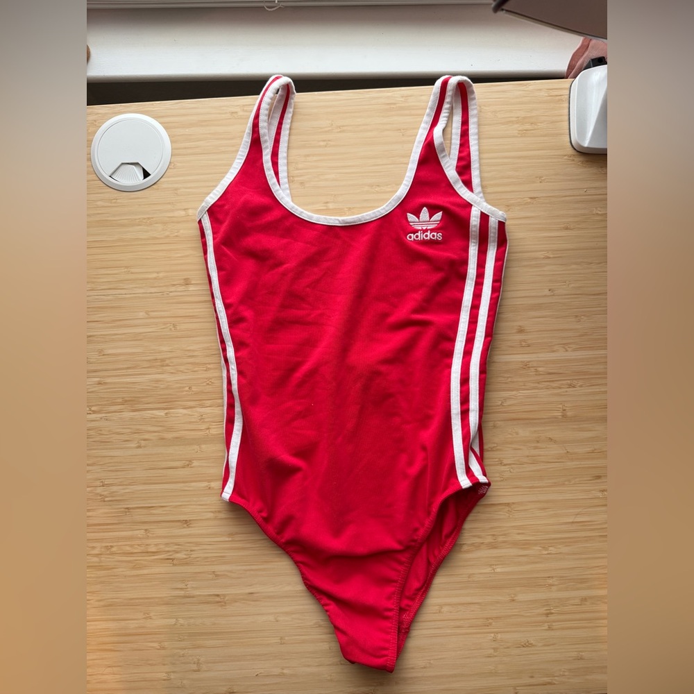 Adidas Red One-Piece Bodysuit with White Trim
